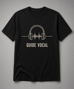 Guide Vocal Headphones unisex t-shirt in black with headphones framing a small sound wave