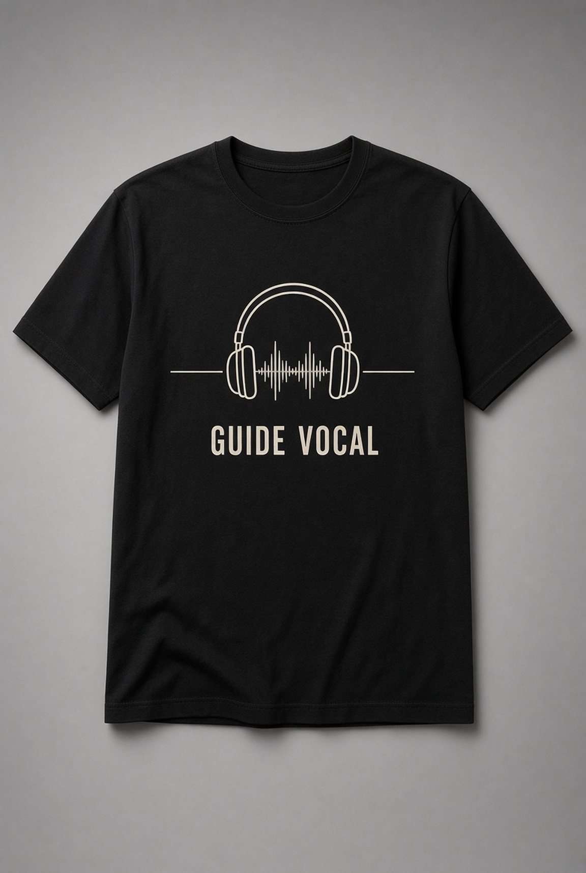 Guide Vocal Headphones unisex t-shirt in black with headphones framing a small sound wave