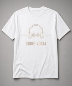 Guide Vocal Headphones unisex t-shirt in white with headphones framing a small sound wave