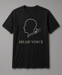 Head Voice Singer Line Art unisex t-shirt in black with line-art head profile with a flowing music staff