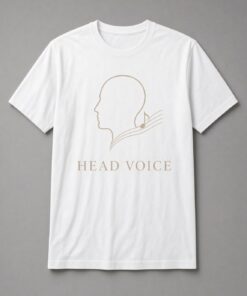 Head Voice Singer Line Art unisex t-shirt in white with line-art head profile with a flowing music staff