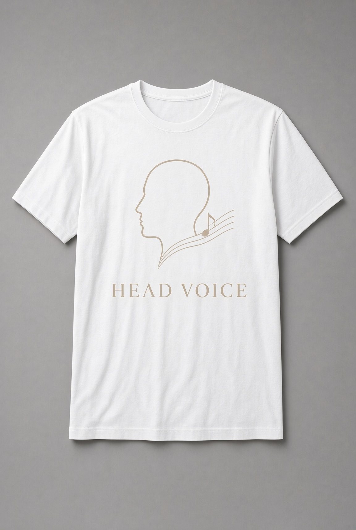 Head Voice Singer Line Art unisex t-shirt in white with line-art head profile with a flowing music staff