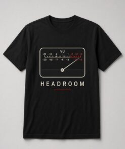 Headroom VU Meter unisex t-shirt in black with classic VU meter with the needle near red