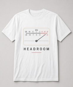 Headroom VU Meter unisex t-shirt in white with classic VU meter with the needle near red