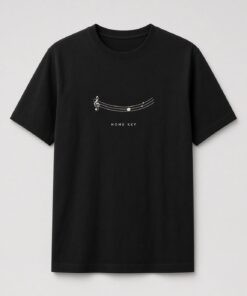 Home Key Minimalist Music unisex t-shirt in black with curved music staff with a treble clef and one note
