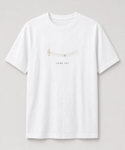 Home Key Minimalist Music unisex t-shirt in white with curved music staff with a treble clef and one note